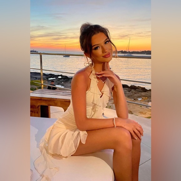 Black Halter Neck Ruffle Mini Dress - Picture 6 of 7